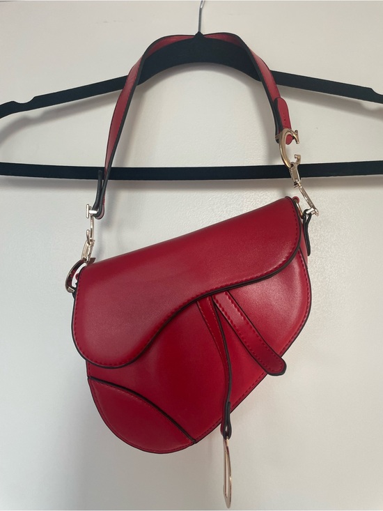 Handbags - Red Saddle Bag With Gold Charm Shoulder Strap Women's Fashion Inspired